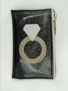 Julie Mollo Black Glitter Engagement Ring Jewelry Pouch Zip Clutch NWT